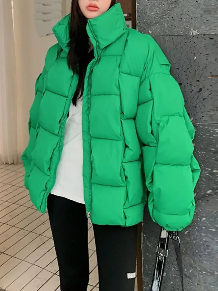 Winter Jacket for Threedimensional Plaid Woven Coat High Street Warm and Thick Winter New Down Jacket