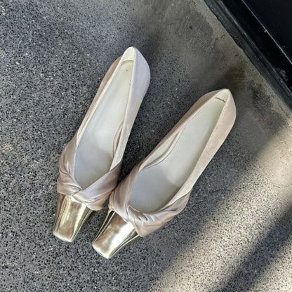 Metal Square Head Pumps Satin Designer Flat Shoes Summer New Party Dress Shoes Purple Comfy Fashionmueller Shoes