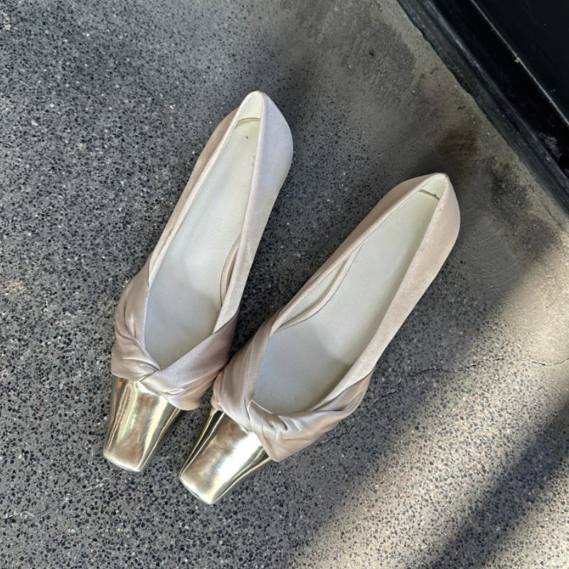 Metal Square Head Pumps Satin Designer Flat Shoes Summer New Party Dress Shoes Purple Comfy Fashionmueller Shoes