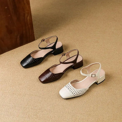 Sandals Square Toe Thick Heels 3.5cm Buckle Strap Breathable Small Size 31 32 33 Sweet Daily Shoes
