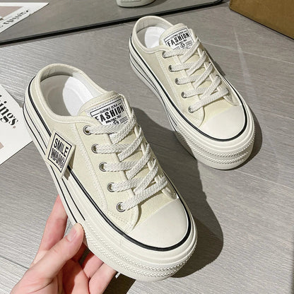 Canvas Platform Wedge Thick Slippers Lace Up Chunky Sneaker Comfy High Brand Breathable Summer Heightening Shoes