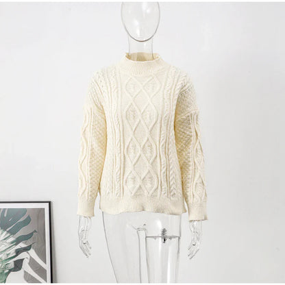 Thick Twisted Sweater Autumn Long Sleeve O-neck Female Knitted Pullover Loose Lady Kintwear Tops