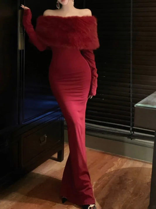 New Bodycon Midi Dress Long Sleeve Slim Christmas Party Prom Clothes Female Vestidos