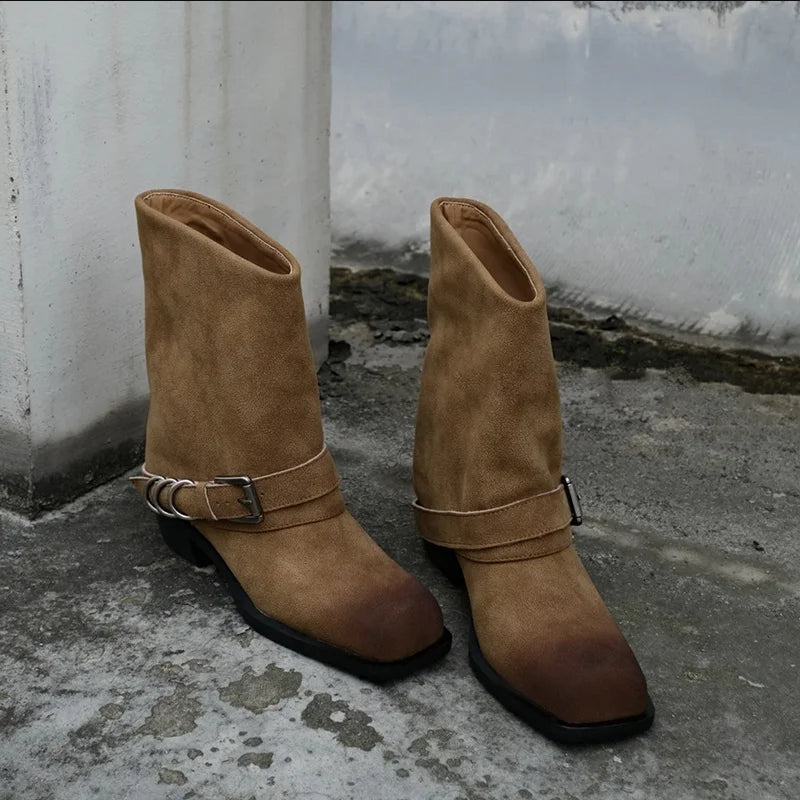 Retro Woman Boots Brand Designer Spring New Genuine Leather Western Boots Knee High Ankle Boot