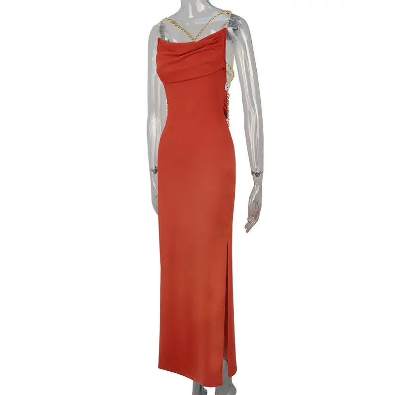 Dresses Spring Summer New Chain Split Maxi Dresses Backless Sleeveless Lady Dress Clothing
