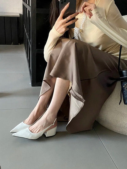 New Spring Designer Pumps Pointed Toe Square Heels Mule Shoes Zapatos De Mujer