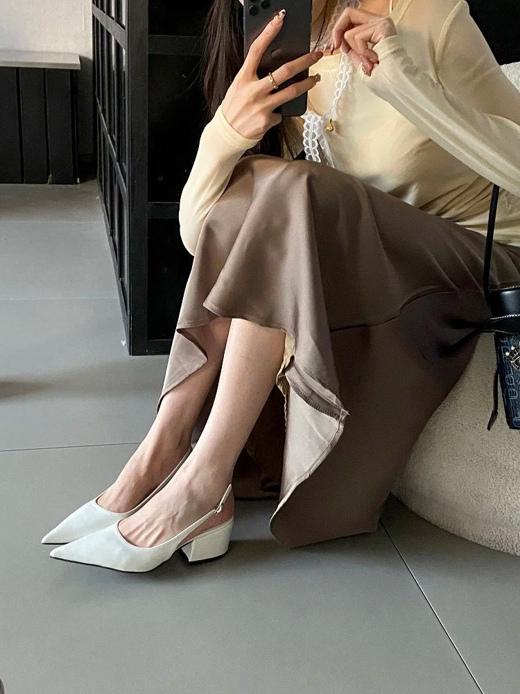 New Spring Designer Pumps Pointed Toe Square Heels Mule Shoes Zapatos De Mujer