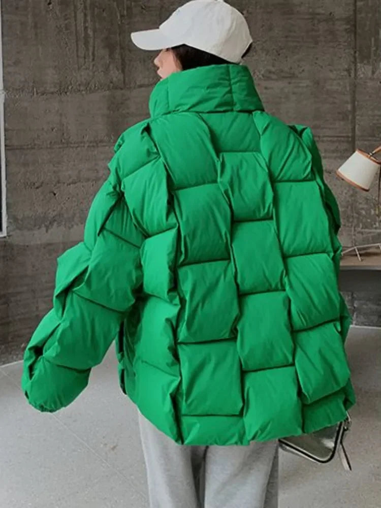 Winter Jacket for Threedimensional Plaid Woven Coat High Street Warm and Thick Winter New Down Jacket