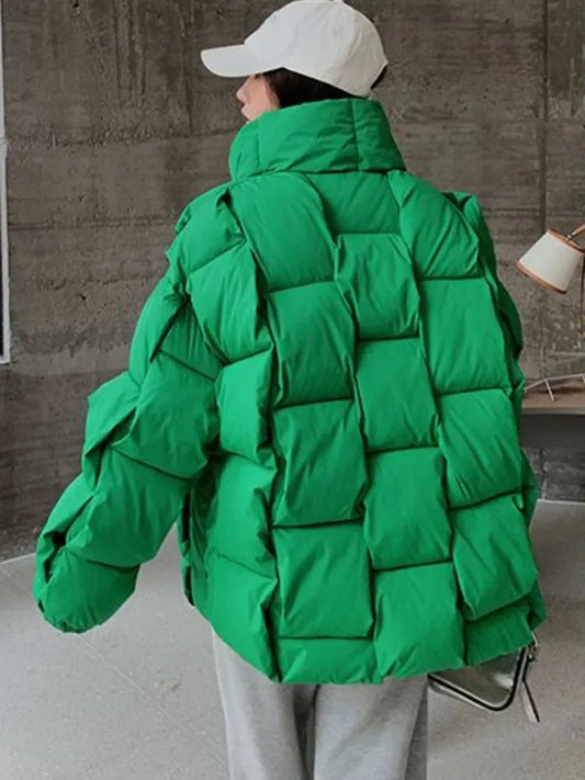 Winter Jacket for Threedimensional Plaid Woven Coat High Street Warm and Thick Winter New Down Jacket