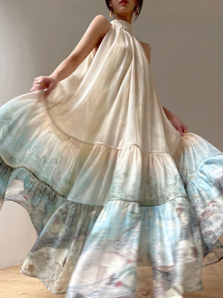 Autumn Oversize Printed Midi Dresses for Long Sleeves Oneck Loose Aline Dress Female New Vestidos Mujer