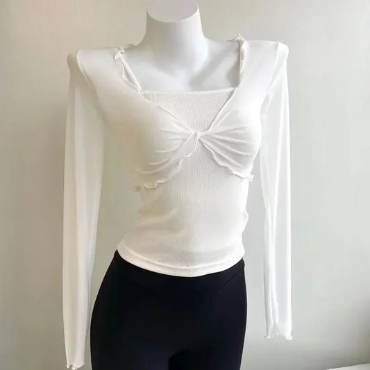 See Through Cardigans Long Sleeve Mesh Lace Up Crop Tops Short Cardigans