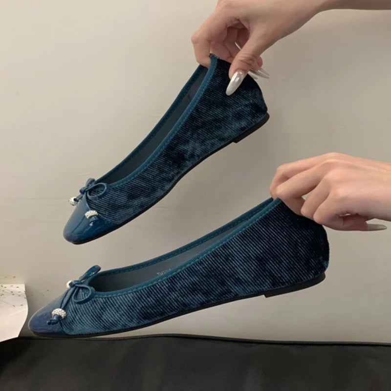 Comfortable Round Toe Flats Sweet Bow Designer Brand Shoes Lace Shallow Ballet Shoes Zapatos Muje