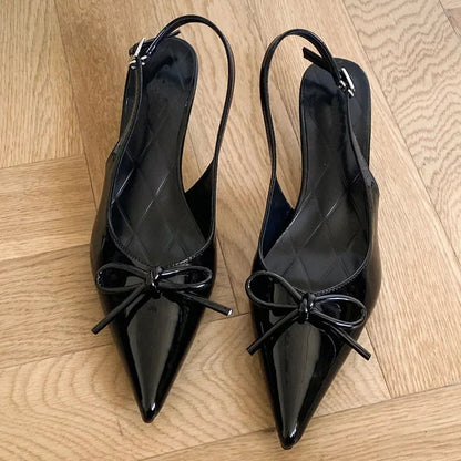 New Style Thin Low Heels Butterflyknot Woman Pumps Pointed Toe Buckle Strap Party Wedding Female Shoes