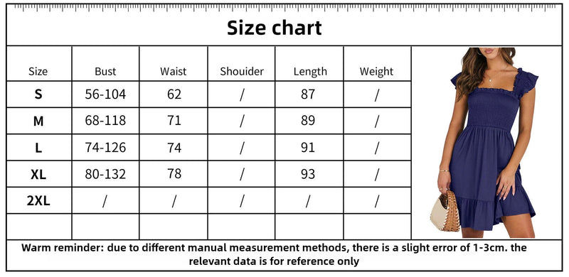New Summer Mini Dress Sleeveless Backless Square Neck Smocked Ruffle Mini Dress Aline Swing Sundress