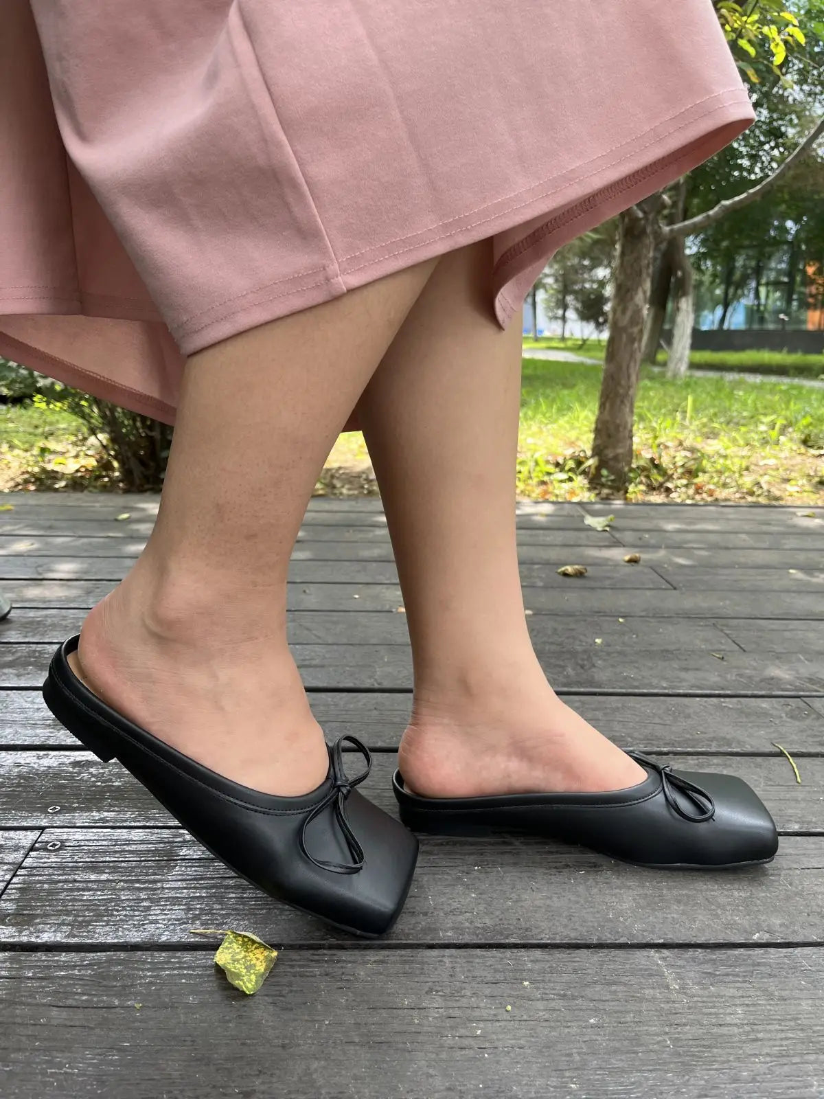 Summer Popular New Square Head Bow Flat Heel Slippers Flat Bag Head Cherry Red White Ballet Flats