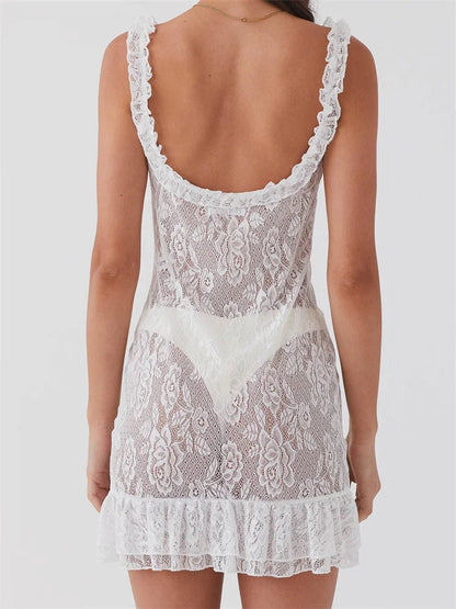 V-neck Backless Lace Slim Fit Mini Dresses