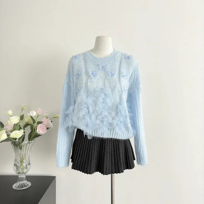 Sweet Hot Girl Butterfly Flower Sweater Autumn/winter Oneck Loose Longsleeved Knitted Sweater Female Clothes
