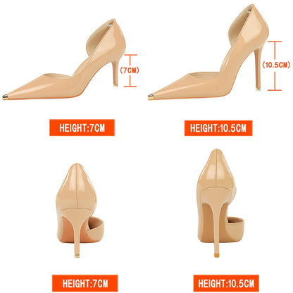 Shoes Black Patent Leather High Heels Metal Pointed Pumps Party Shoes Stilettos 7 Cm 10.5cm Heels