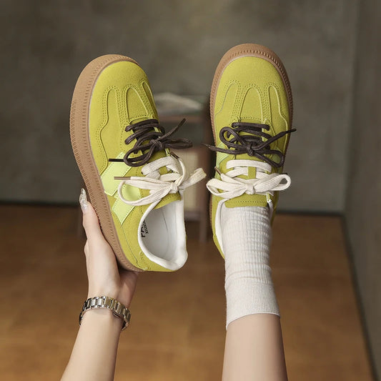 Retro Plank Shoes New Autumn Round Head Laceup Mesh Breathable Lowtop Sports Shoes