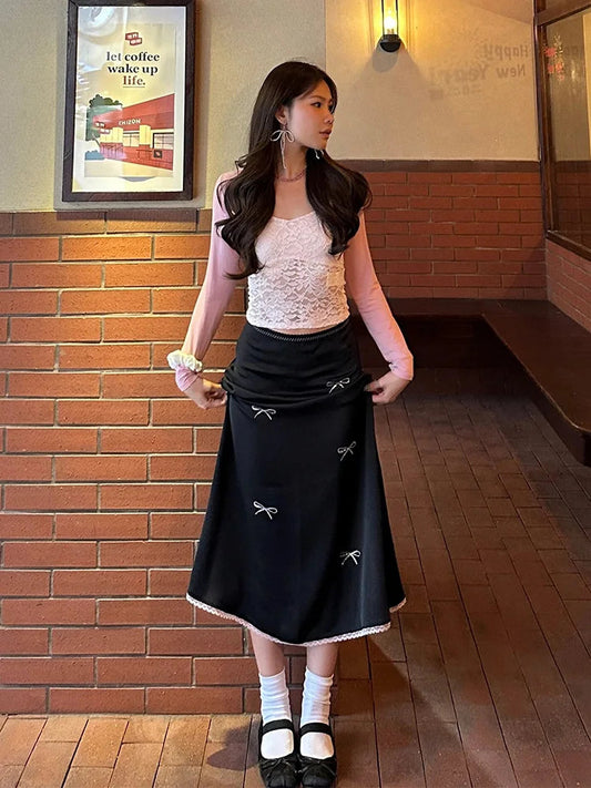 Black Long Skirt Y2k Harajuku 2000s Skirts Korean 90s Oversize High Waist Skirts