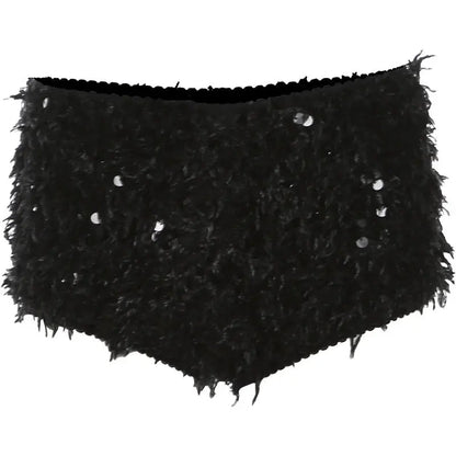 Spicy Girl Black Low Waist Shorts Summer New Glitter Furry Slimming Ultra Short Hot Pants for