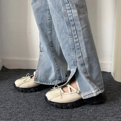 Autumn Chunky Sports Shoes Shallow Butterflyknot Platform Sneakers Flats Outdoor Mary Jane Shoe