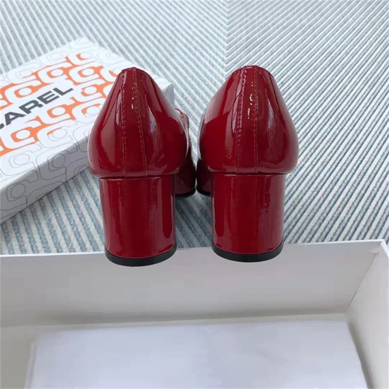 New Patent Leather Square Toe Pumps Mary Jane Shoes Buckle High Heels Woman Shoes Party Dress Shoes Zapatos De Mujer