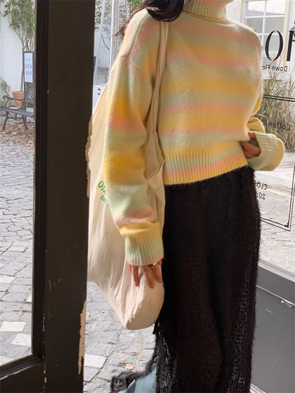 Soft Sweet Sweaters Turtleneck Loose Knitted Daily Warm Autumn Gentle Pullovers