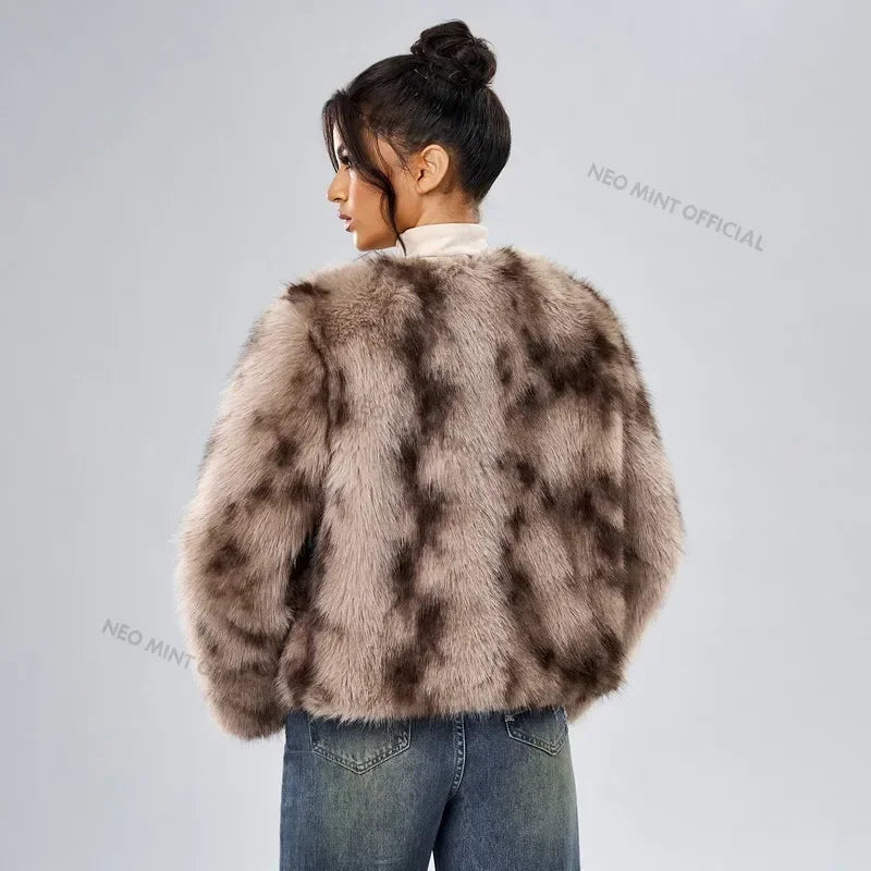 Winter Fluffy Faux Fox Fur Coat Brand Overcoat Warm Short Furry Fur Jacket