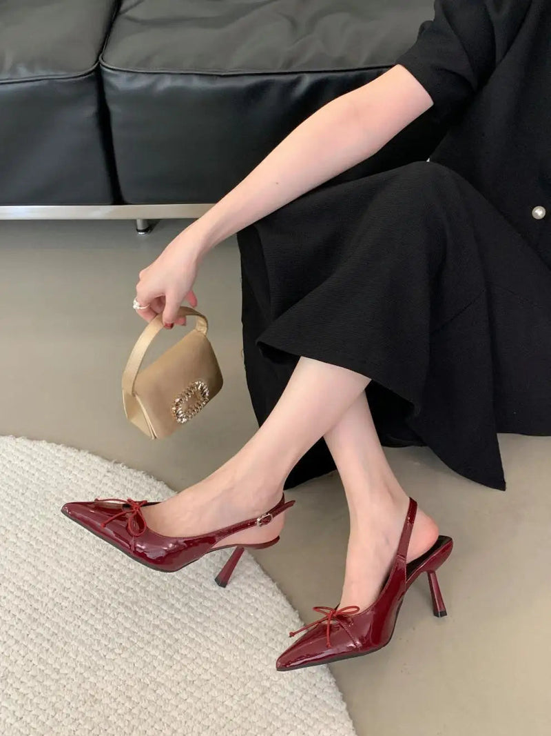 Summer of Shoes Beige Heeled Sandals New Black Spring Pointed Comfort Bow High Clear Low Fabric P