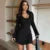 O Neck Long Sleeve Rib Mini Dresses Y2k Outfit Summer Clothes