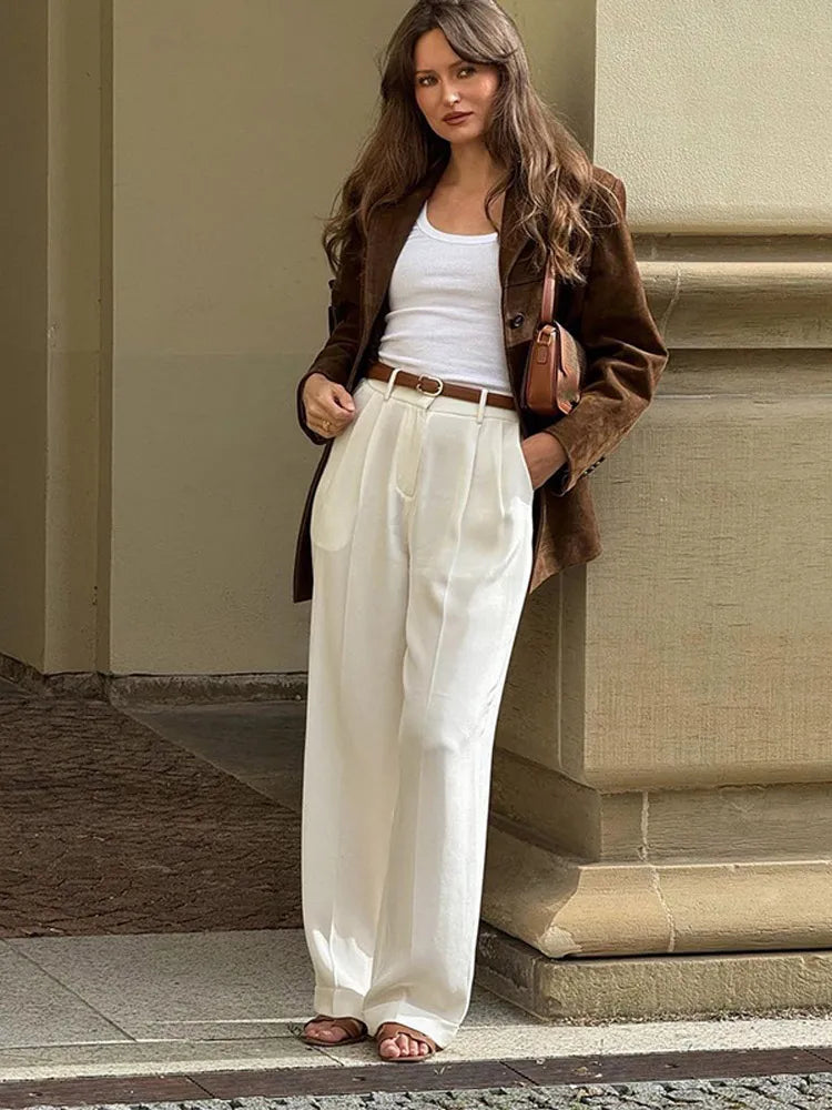 Brown Cropped Lapel Jacket Single Breasted Long Sleeve Loose Coat New Winter Female