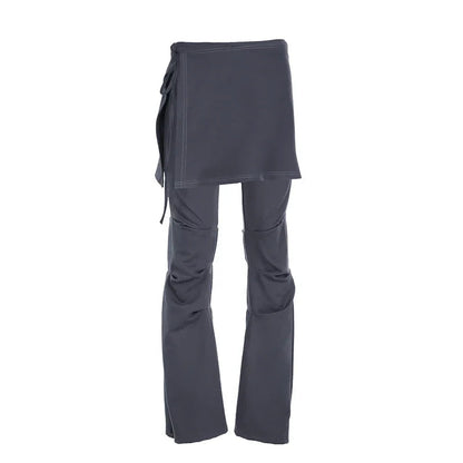 Retro Fake Two Piece Wideleg Pants Spring New High Street Drawstring Laceup Color Trousers