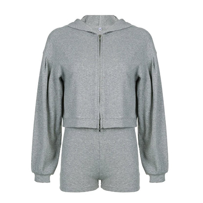 Sporty Style 3 Piece Set Cotton Halter + Cotton Short +cotton Hoodies ��s Causal Simple Knitter Suits Classical
