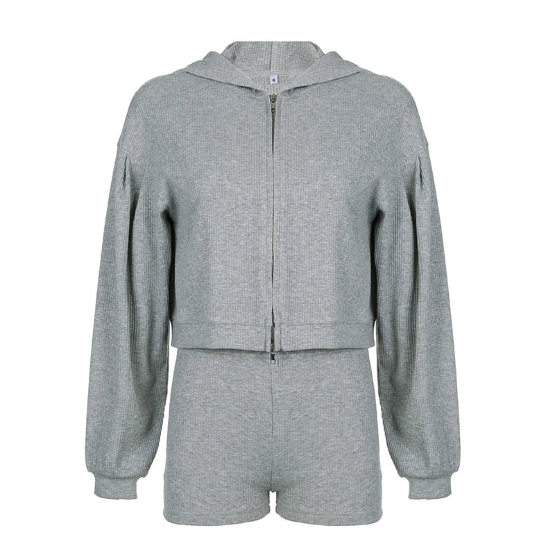 Sporty Style 3 Piece Set Cotton Halter + Cotton Short +cotton Hoodies ��s Causal Simple Knitter Suits Classical