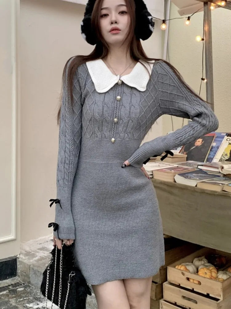 Y2k Sweet Sweater Knitted Dress for Long Sleeves Slim Party Mini Dress Female One Piece Prom Vestidos New Clothes