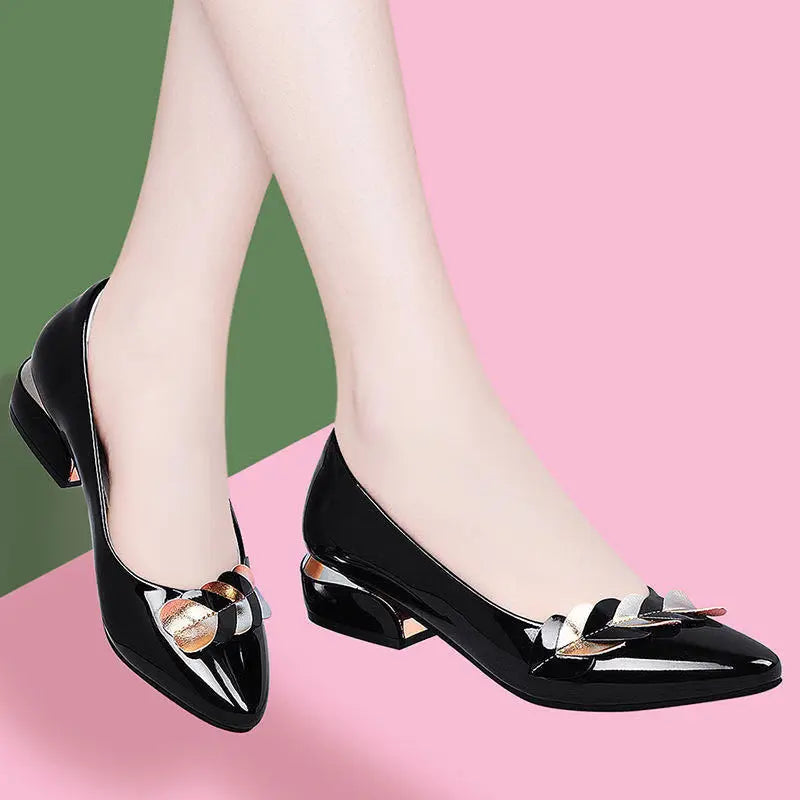 Low Heel Blue Normal Leather Shoes for Summer Footwear Pointed Toe Spring Brand Young 39