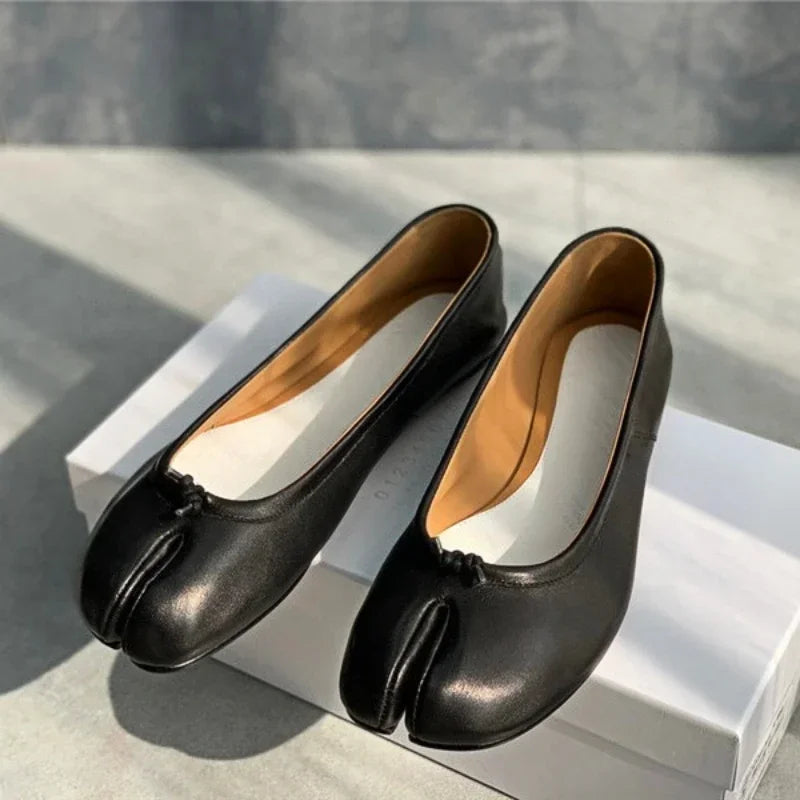 New Soft Leather Split Toe Design Mules Flats Shoes Cozy Lightweight Soft Sole Loafers Mary Jane Pumps Ballet Shoe