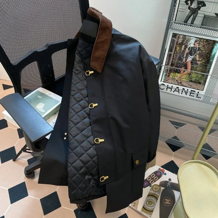 Corduroy Cotton Coat Autumn Winter New Lapel Neck Jackets Y2k Egirl Long Sleeve Thicked Warm Tops