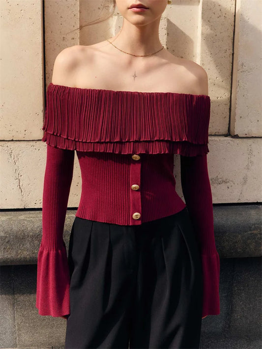 Knit Backless Sweater Pullover Female Patchwork Ribbed Off-shoulder Slim Y2k Autumn Top ’s Knitwear Pullover