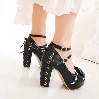 Summer 2.5 Platform Bow Lace Princess Lolita Shoes Party 10cm High Heel Buckle Big Size 43