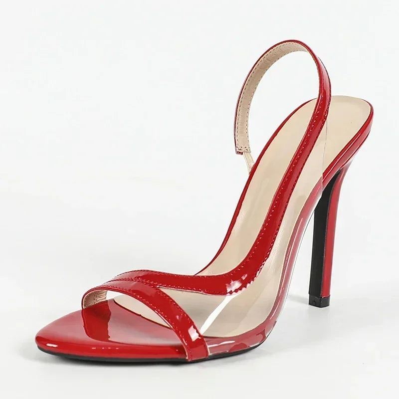 Shallow Open Toe Pvc Transparent Back Strap Sandals Summer Red Thin High Heels Wedding Party Shoes Zapatos Mujer