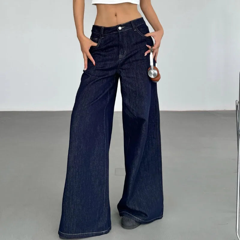 Y2k Blue Jeans Woman America Retro Baggy Harajuku Denim Pants Korean Style Wide Leg High Waist Trousers