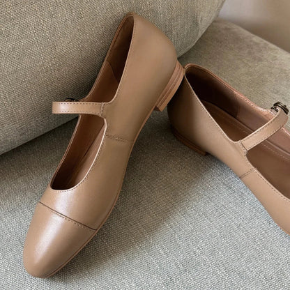 Genuine Leather Round Toe Slipon Mary Jane Flats Soft Comfortable Female Daily Footwear Shoes for Woman New