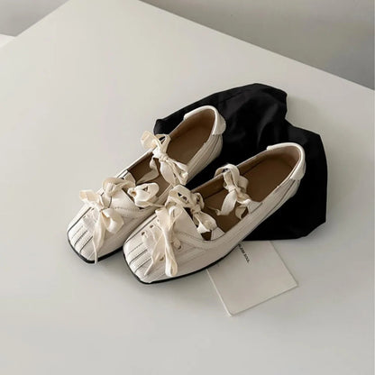 Square Head Bow Shallow Mouth Ballet Shoes Onepedal Flat Mary Jane Single Shoes