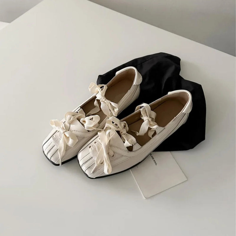 Square Head Bow Shallow Mouth Ballet Shoes Onepedal Flat Mary Jane Single Shoes