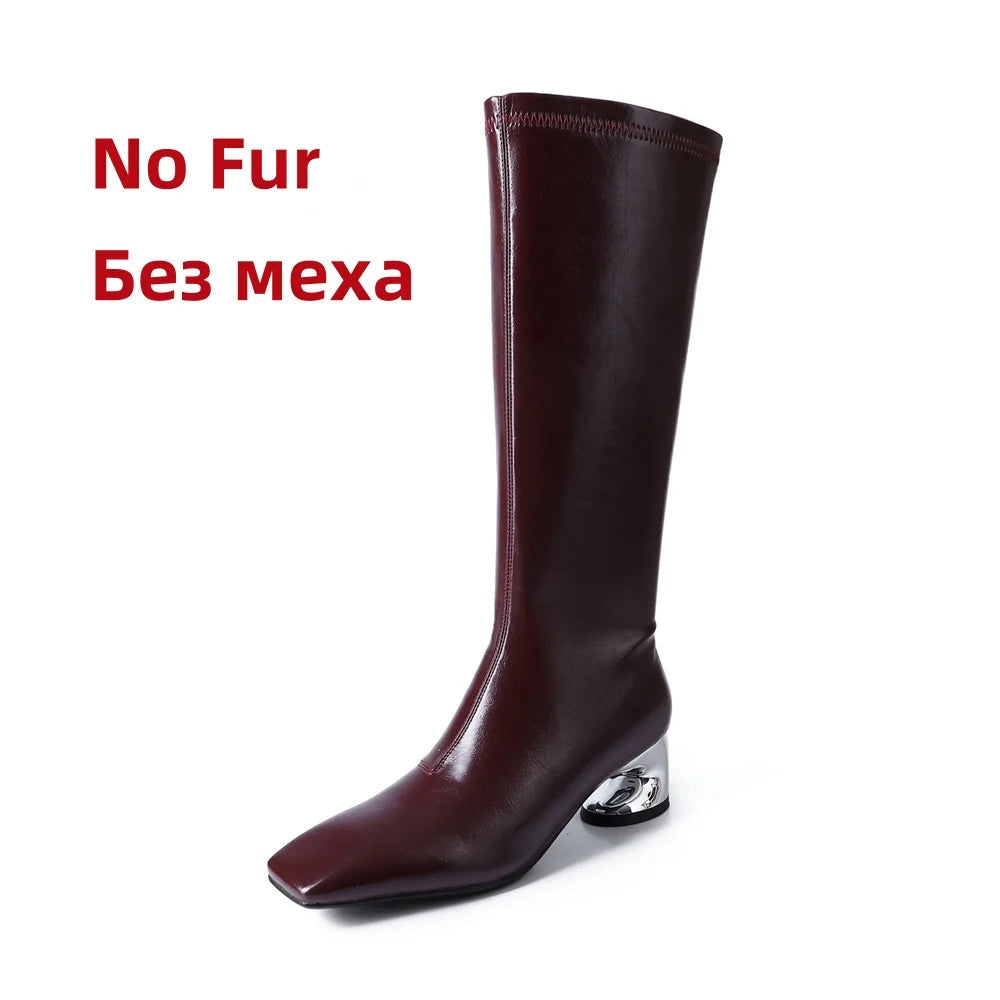New High Heels Simple Style Warm Autumn Winter Slim Long Shoes Woman Thigh High Knight Boots