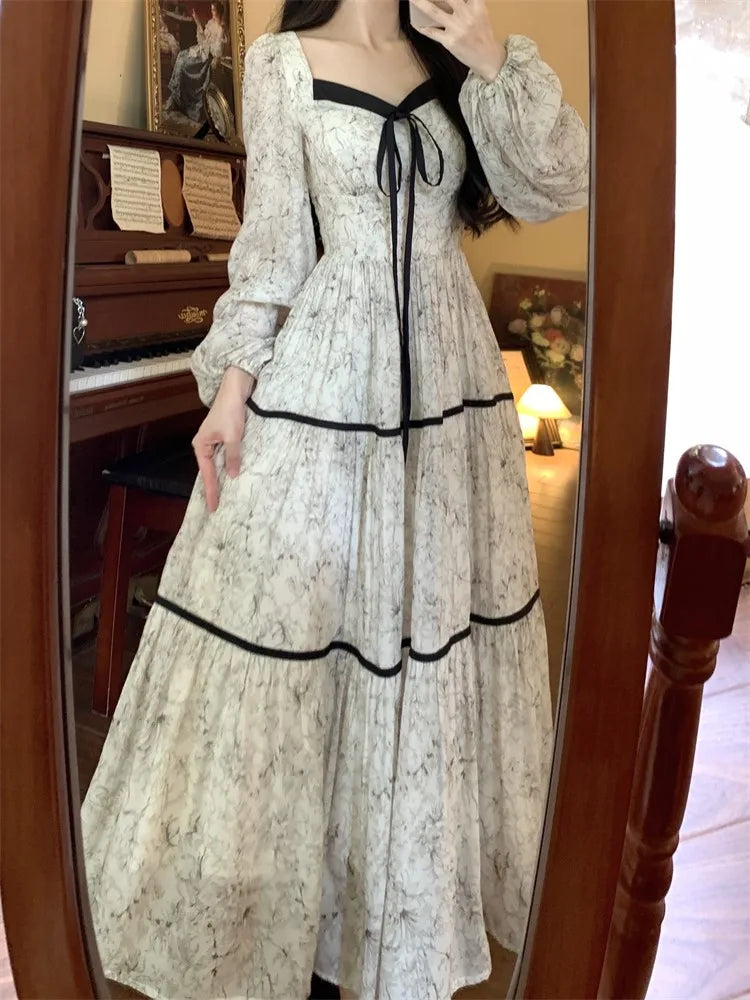 Print Midi Dress Spring Summer Aline Party Birthday Clothes Female Long Vestidos New