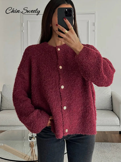 Long Sleeve Sweater Loose Single-breasted Round Neck Cardigan Spring Soft All-matching Outwear