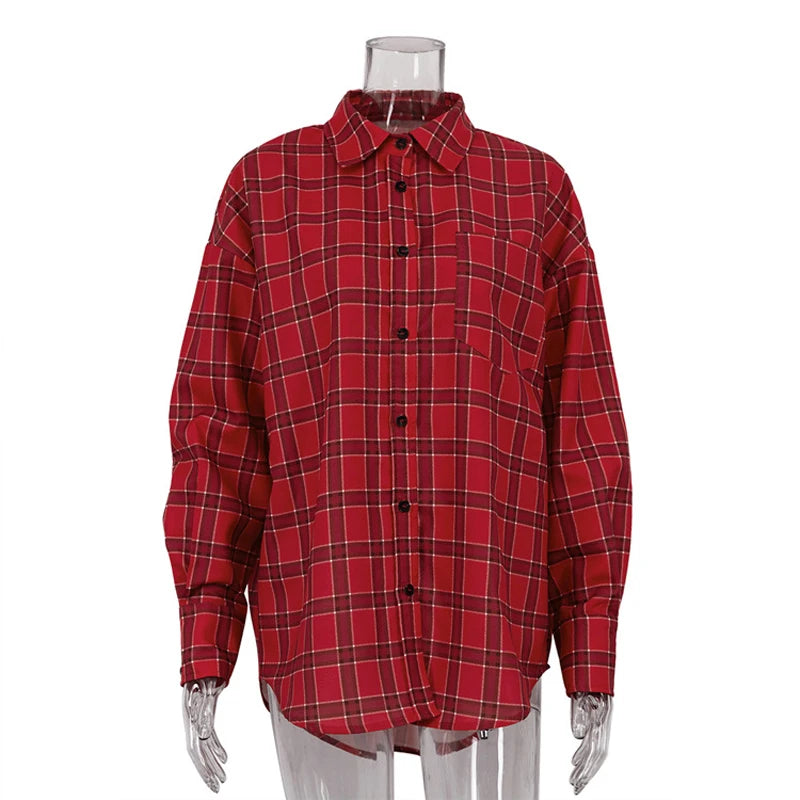 Loose Lapel Shirts Coat for Patchwork Cardigan Autumn High Street Baggy Female Blouse
